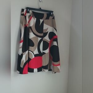 Worthington Skirt Women 14 Red, Black,& Tan Geometric Office Academia Church Y2K